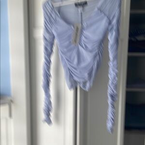 Urban Outfitters Purple Ruched Long Sleeve Bodysuit